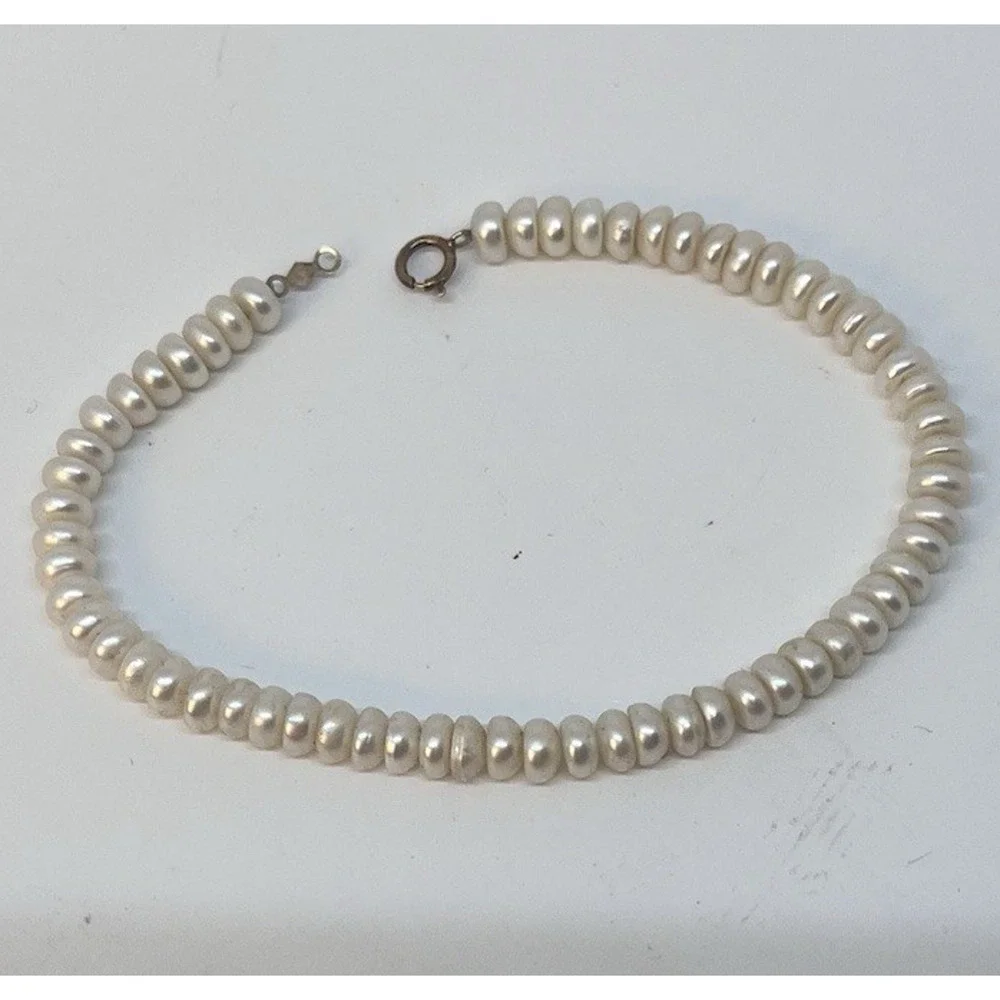 Vintage Cultured Rondelle Pearl Bracelet 10K Yellow Gold Clasp 7.5